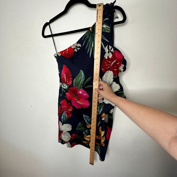 Zara Navy Red White Floral 3 Side Tie One Shoulder Mini Dress Side Zip Medium - Picture 10 of 11